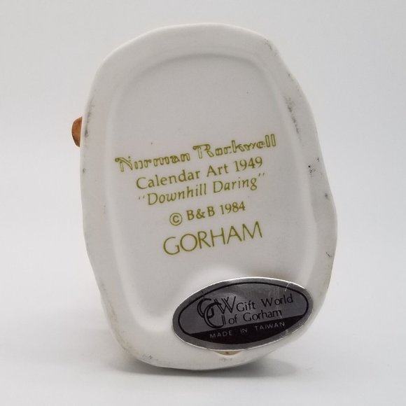 Norman Rockwell Figurine Downhill Daring Sledding 1984 Gorham Calendar Art - Picture 8 of 10